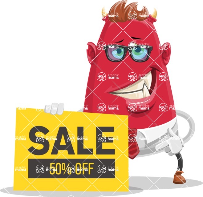 Business Monster Cartoon Character - Business Monster Cartoon Character with Sale Banner 1